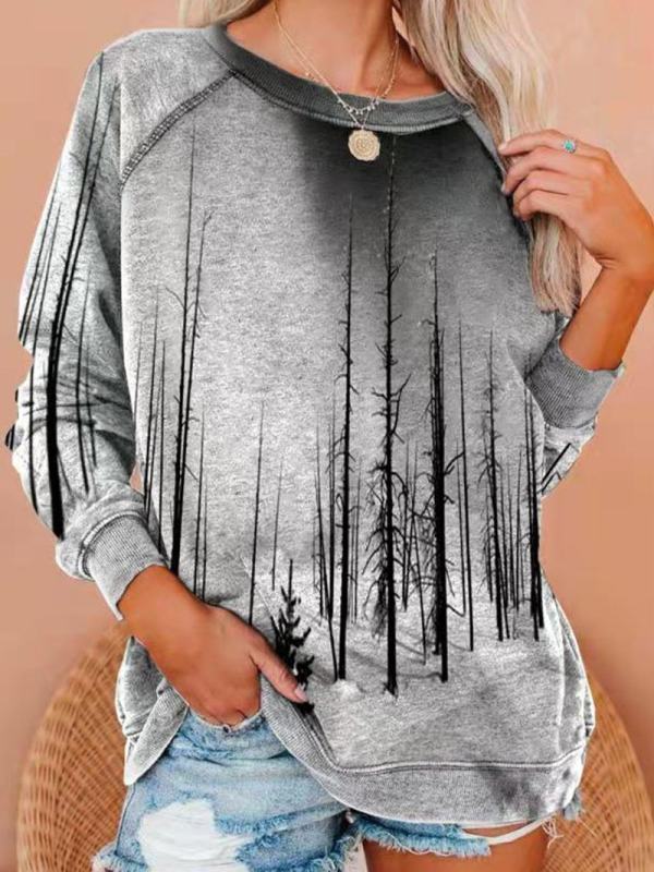 

Loose Casual Stitching Printed Long-sleeved T-shirt