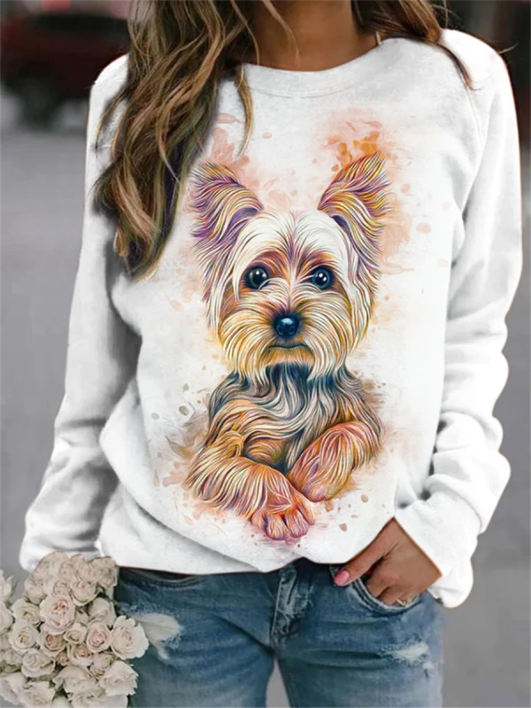 

Fashion Dog Print Long Sleeve T-shirt