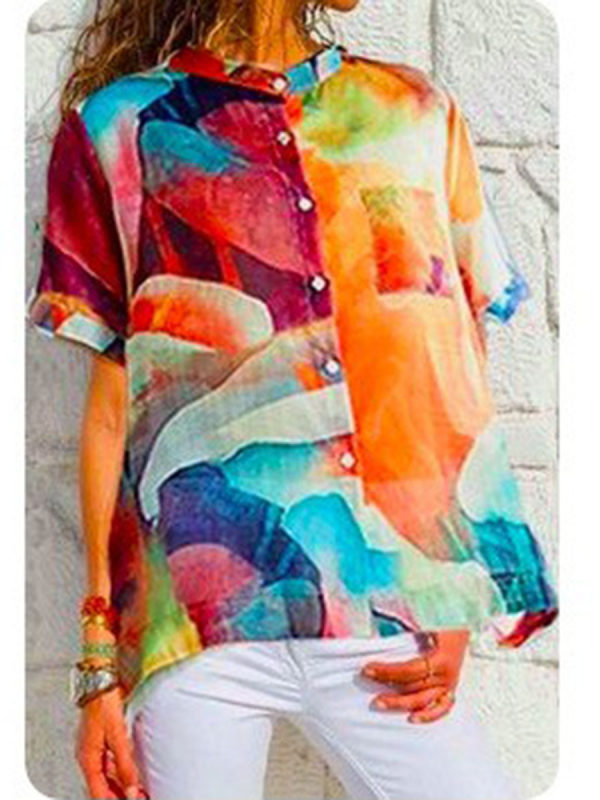 

Bohemian Color Print Short-sleeved Loose Casual Shirt