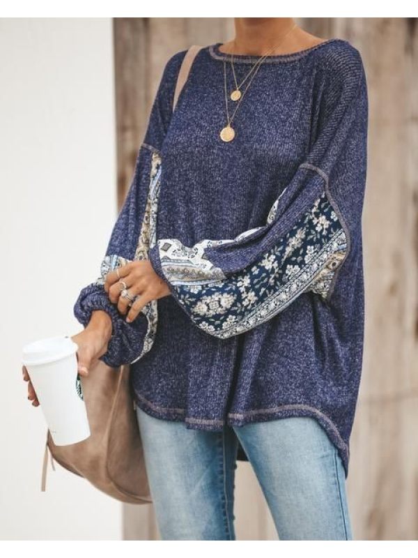 

Bohemian Style Lantern Sleeve Loose Casual T-shirt