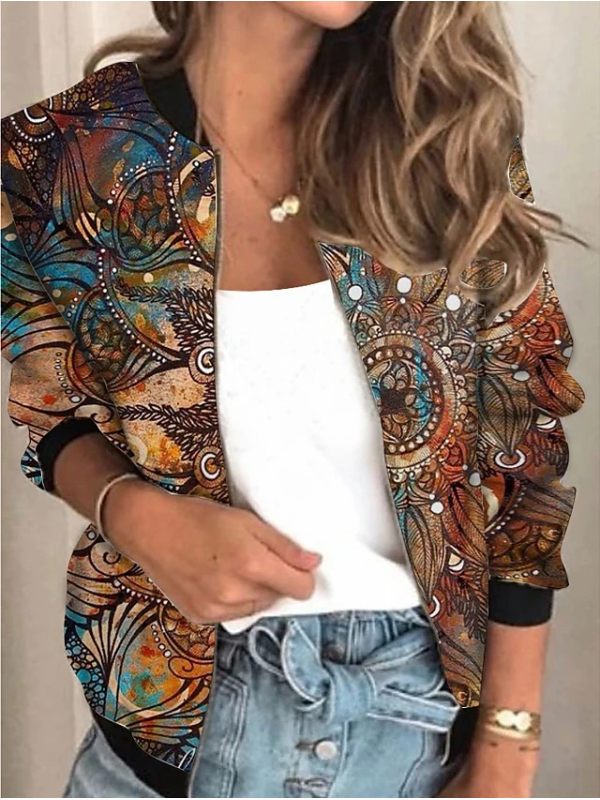 

Printed Short Loose Loose Casual Slim Baseball Jacket