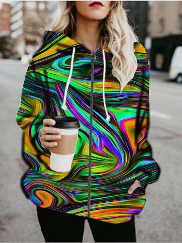 

3d Printed Short Loose Loose Casual Slim Zipper Sweater