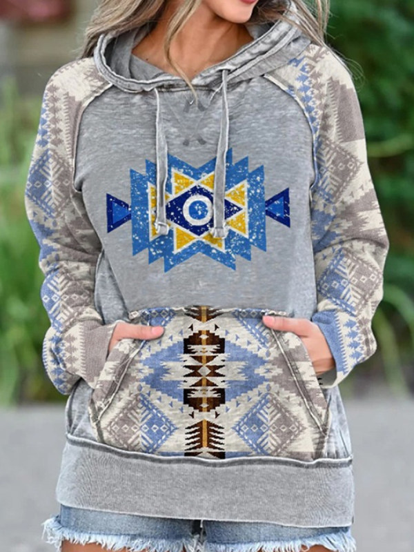 

Casual Hooded Geometric Print Sweatshirt