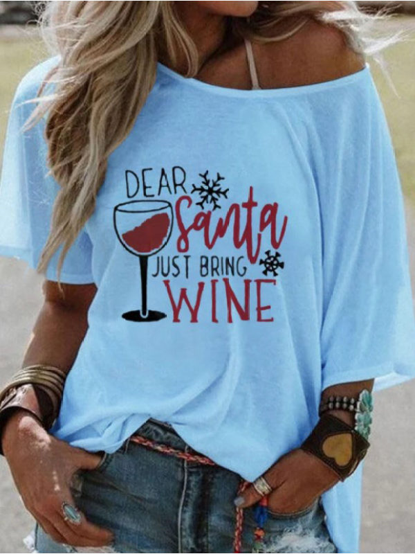

Red Wine Print Round Neck Loose Casual T-shirt