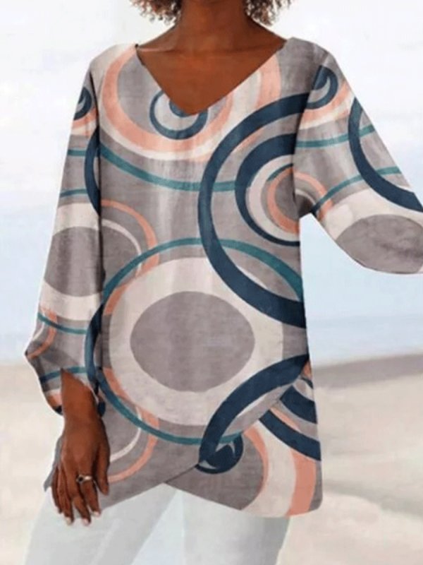 

Circle Print V-neck Long Sleeve Long Shirt