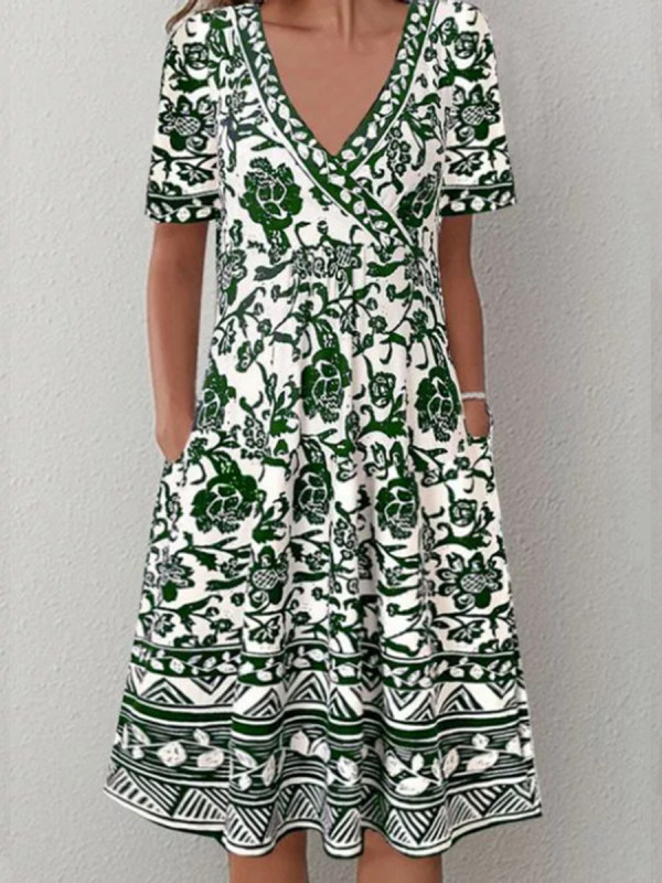 

Vintage Floral Print Round Neck Dress