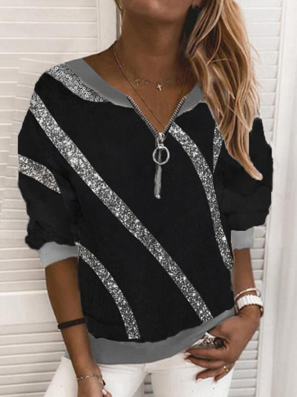 

Casual Zipper Sequin Sweatershirt