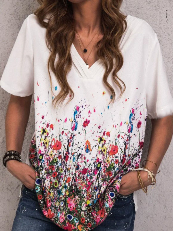 

Loose Casual Flower Print Short Sleeve T-shirt