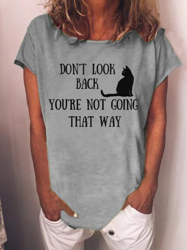 

Cat Letter Print V-neck Short Sleeve T-shirt