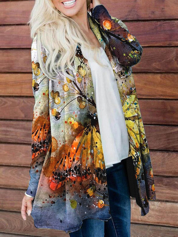 

Casual Butterfly Print Long Sleeve Cardigan