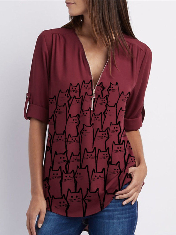 

Womens Fun Cat Print Short Sleeve Shirt