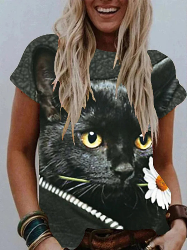 

Fashion Cartoon Cat Print T-shirt