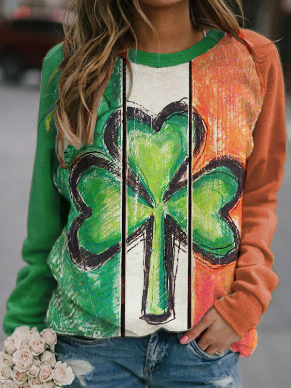 

Womens St Patricks Day Shamrock Patchwork Sweatshirt