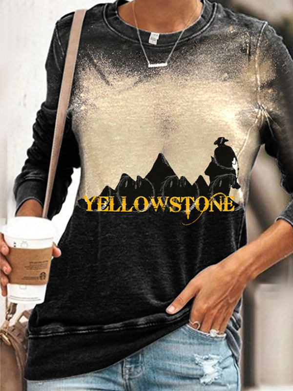 

Crew Neck Landscape Print Loose Casual Long-sleeved T-shirt