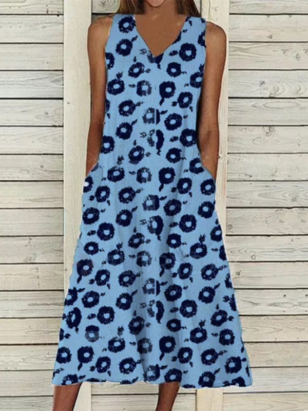 

Fashion Floral Print Pocket Dress