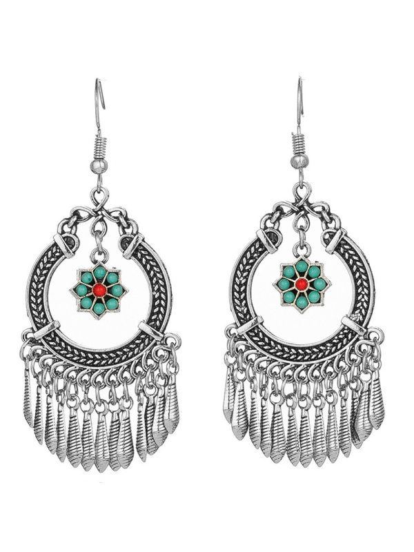 

Creative flower alloy leaf tassel earrings