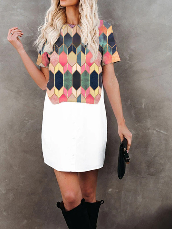 

Women's color block print contrast dress