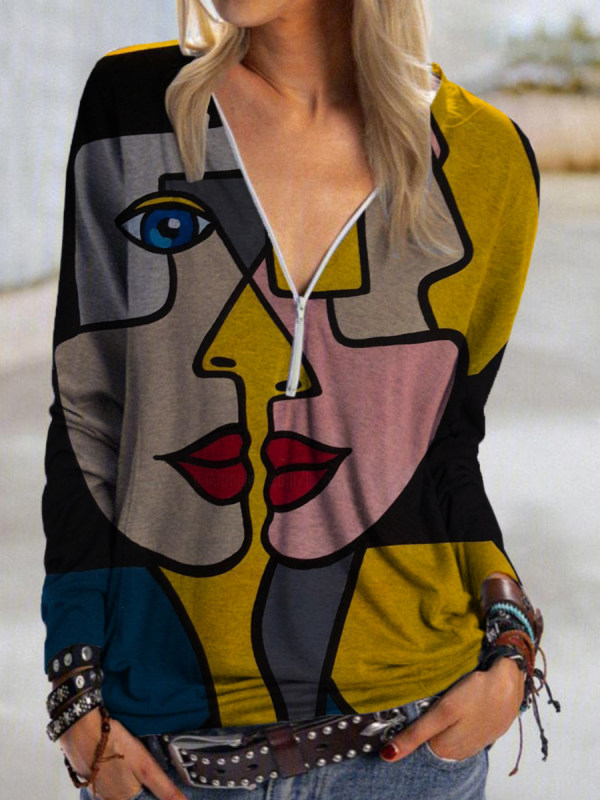 

Printed Long Sleeves Casual T-shirt For Women