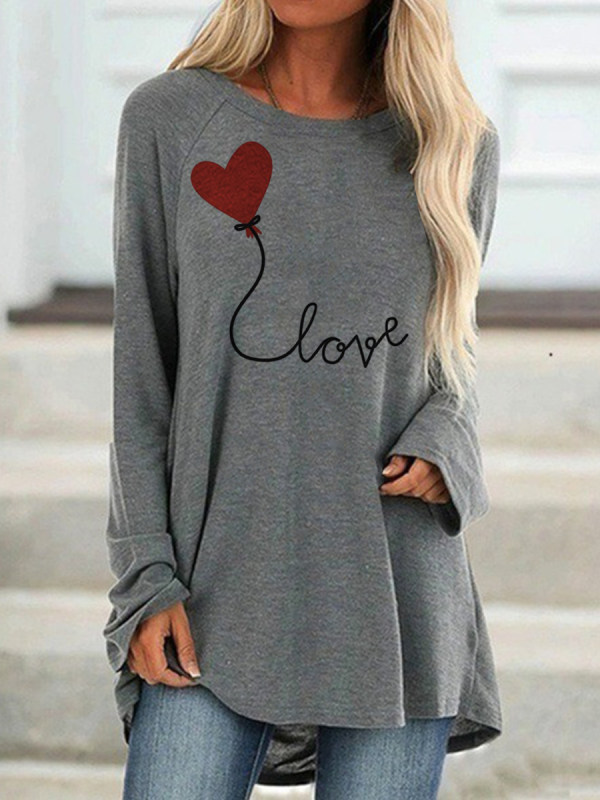 

Women Valentine's Tees Long Sleeve Front Love Heart Printed T-Shirt