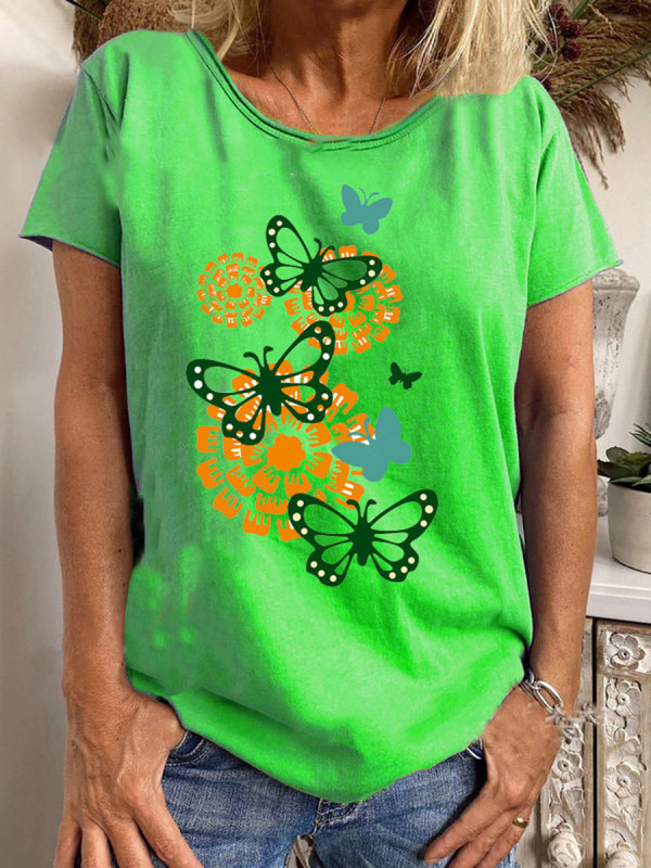 

Casual Butterfly Print Short Sleeve T-shirt