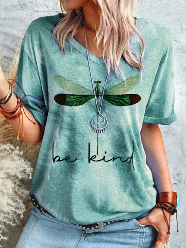 

Dragonfly print short sleeve T-shirt