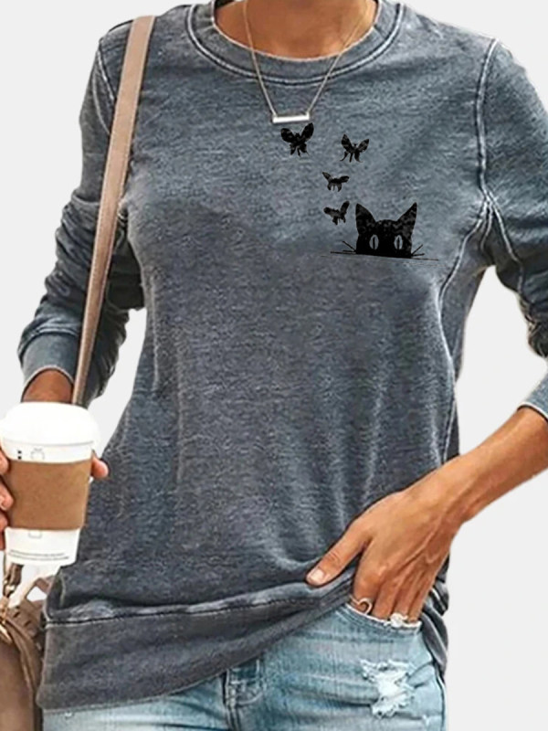 

Ladies cat and butterfly print top