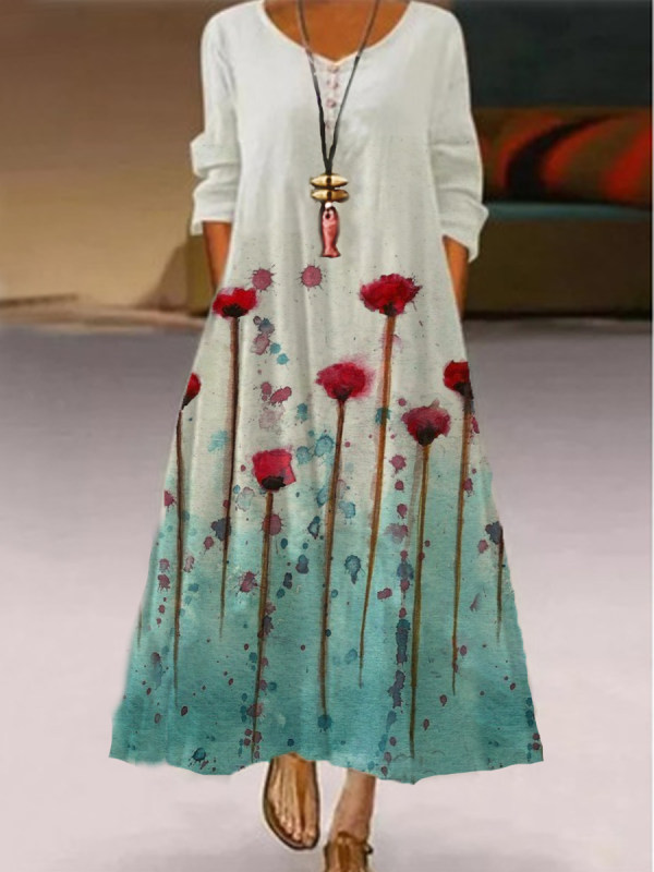 

Floral Print Round Neck Maxi Dress