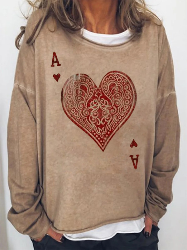 

Love poker card printing long-sleeved T-shirt