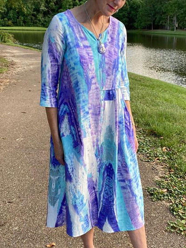 

Fashion sexy V-neck tie-dye long sleeve dress