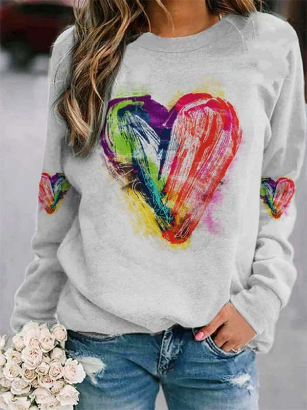 

Womens Valentines Day Heart Print Sweatshirt