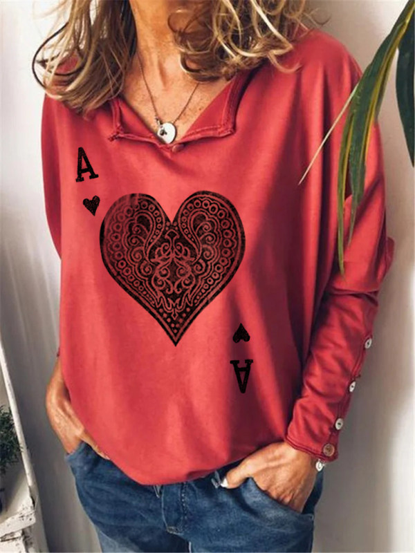 

Love poker card printing long-sleeved T-shirt