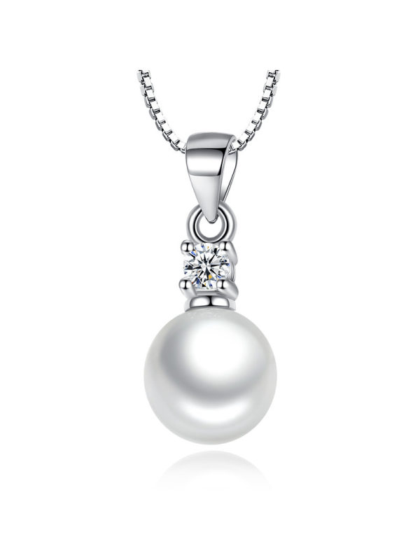 

White Diamond Zircon Freshwater Pearl Pendant
