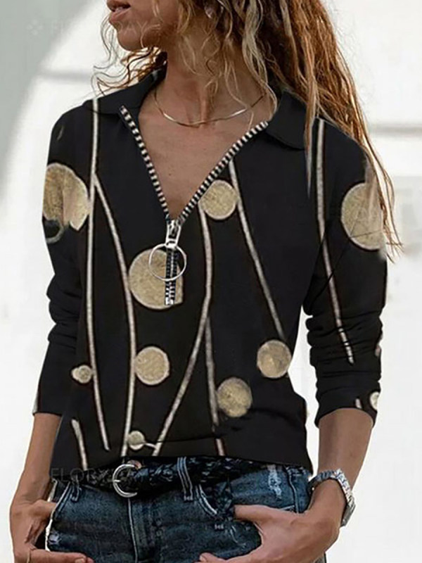 

Casual Printed Zipper T-shirt