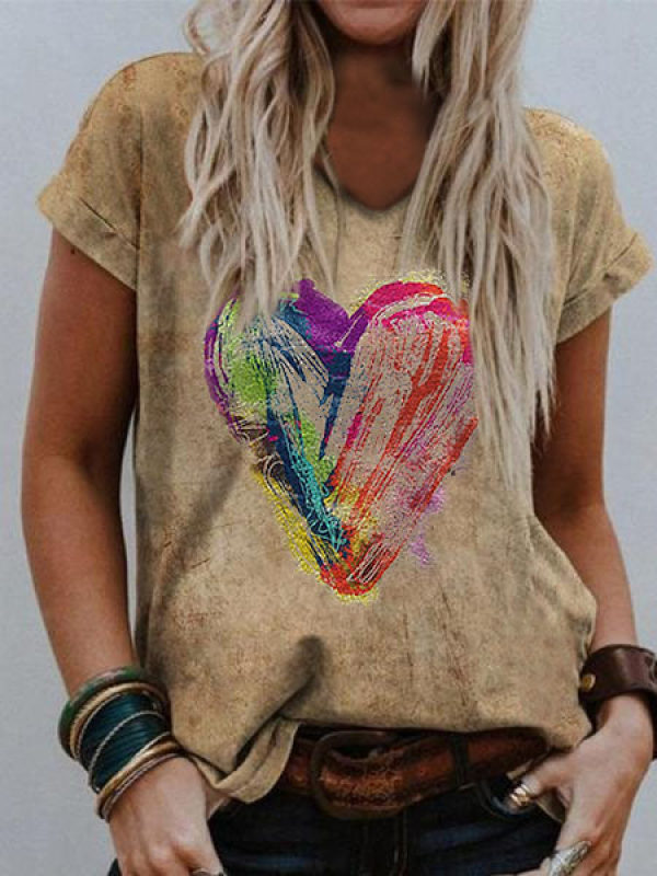 

Tie-dye love print casual short-sleeved t-shirt