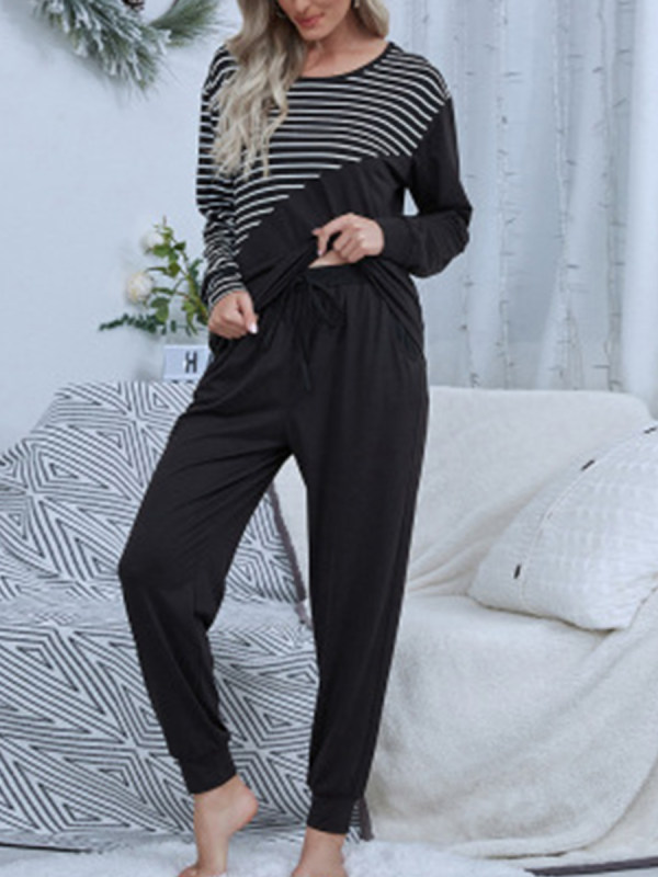 

Fashion all-match stripe stitching loose sports suit