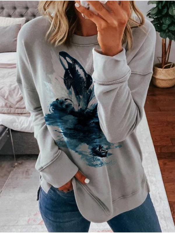 

Round Neck Dolphin Print Casual Long-sleeved T-shirt