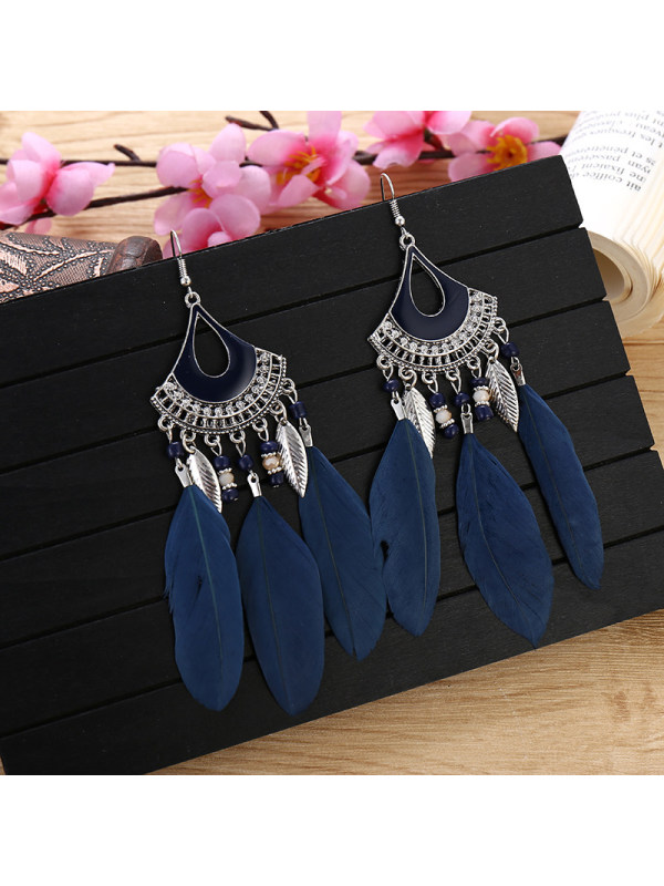 

Vintage Tassel Feather Earrings