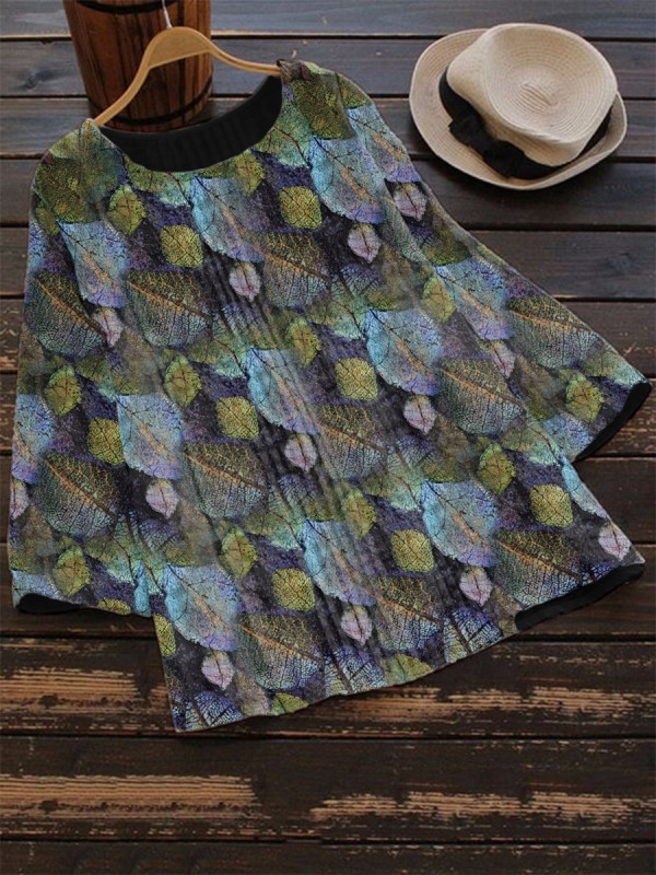 

Women's leaf print long sleeve shirt