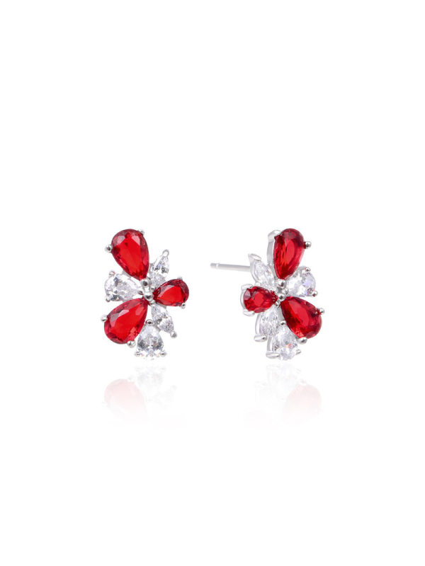 

Creative Flower Earrings in Sterling Silver with Colored Diamonds and Zircons