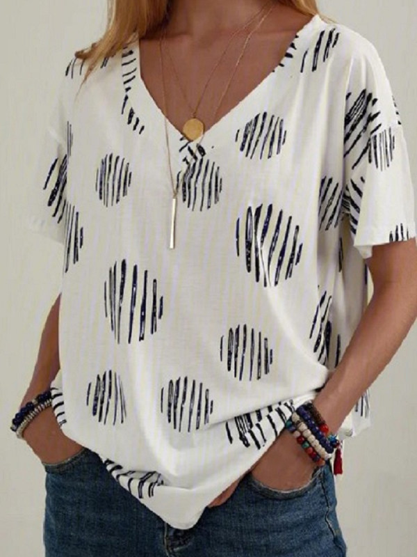 

Casual Print V-neck Short sleeve T-shirt