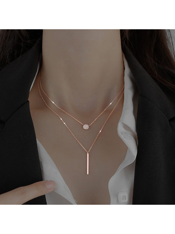 

Square Flash Diamond Round Double Necklace Female Clavicle Necklace