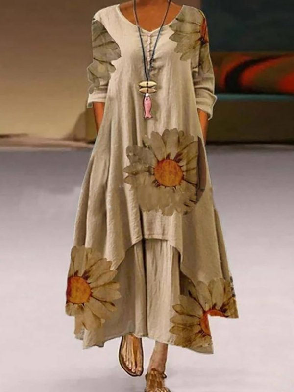 

Women's long-sleeved printed long dress