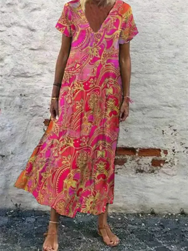 Fashion Floral Short Sleeve Dress - Charmwish.com 