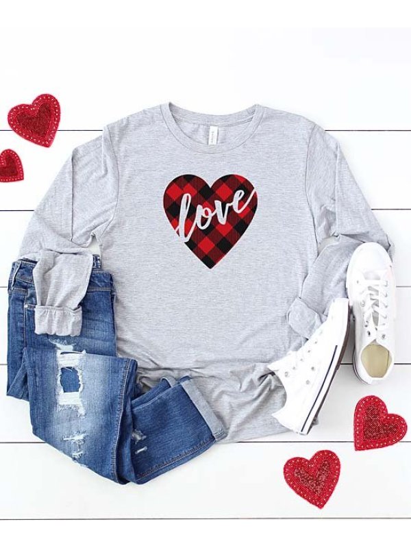 

Casual round neck heart print sweatshirt