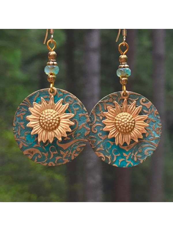 

Sunflower delicate pattern earrings retro fashion earrings