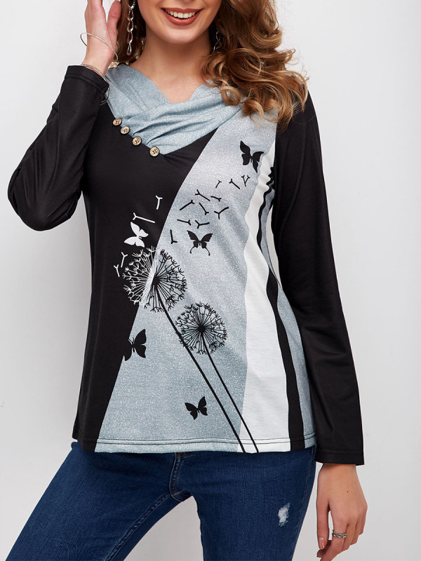 

Ladies' dandelion and butterfly contrasting print top