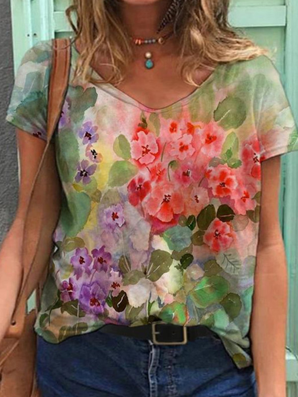 

Casual Printed Loose Short Sleeve T-shirt