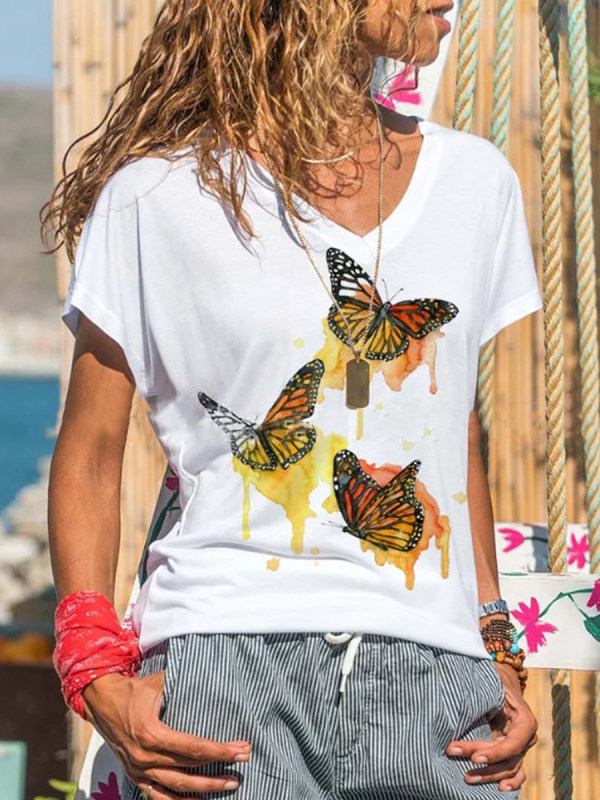 

Casual Butterfly Print Short Sleeve T-shirt