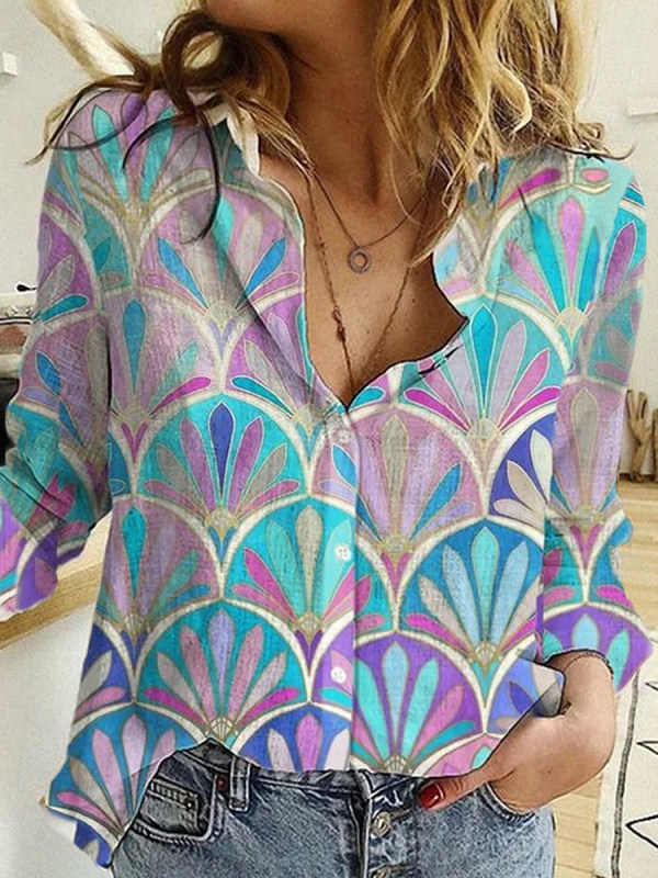 

Printed A Lapel Casual Blouse