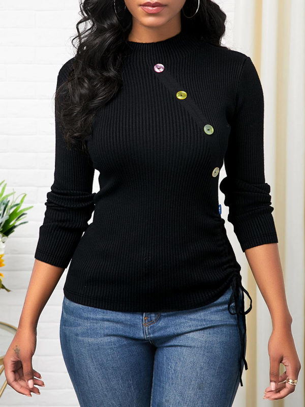 

Round neck long sleeve solid color sweater